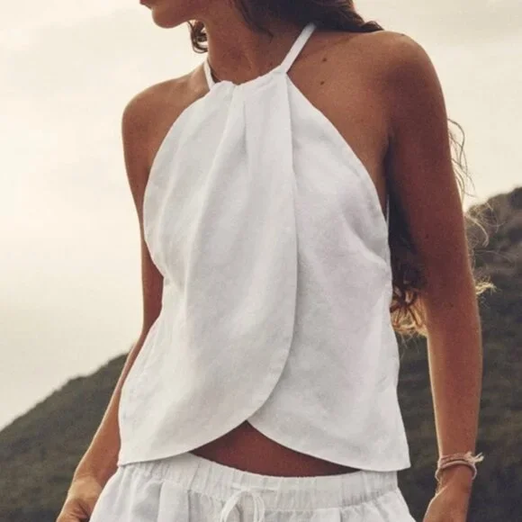 Zara White 100% Linen Halter Top XL NWT - Picture 2 of 9